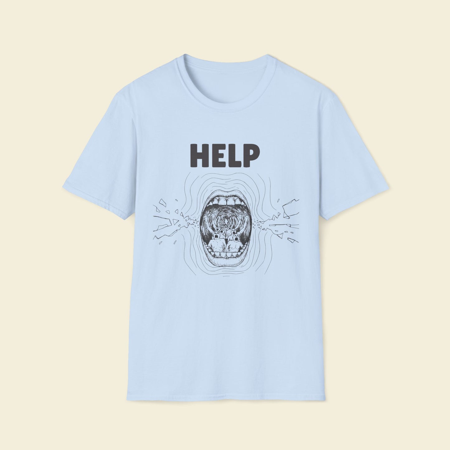 Help – Surreal Retro Illustration Tee Light Blue