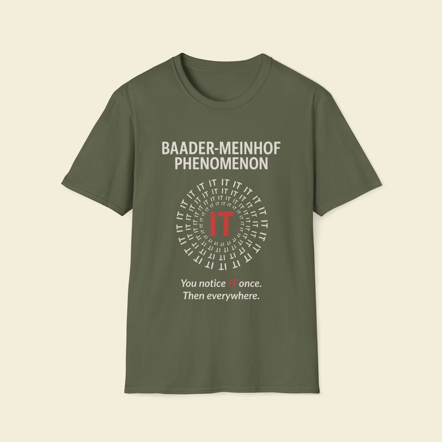 Baader–Meinhof Phenomenon – Minimalist Psychology Tee Military Green