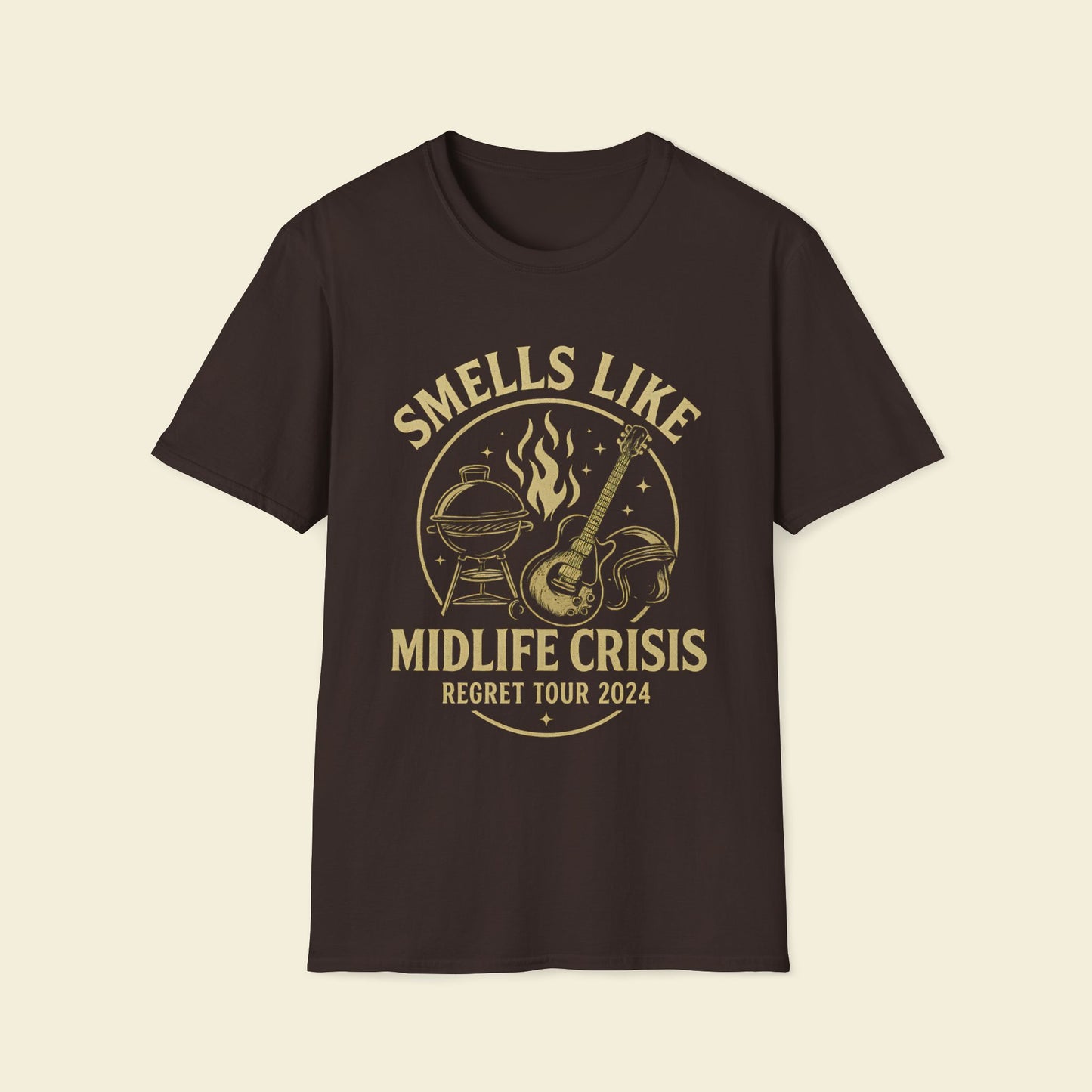 Smells Like Midlife Crisis Regret Tour 2024 Satire Tee Chocolate
