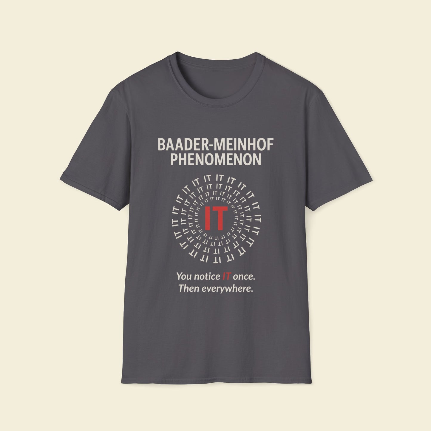 Baader–Meinhof Phenomenon – Minimalist Psychology Tee Charcoal