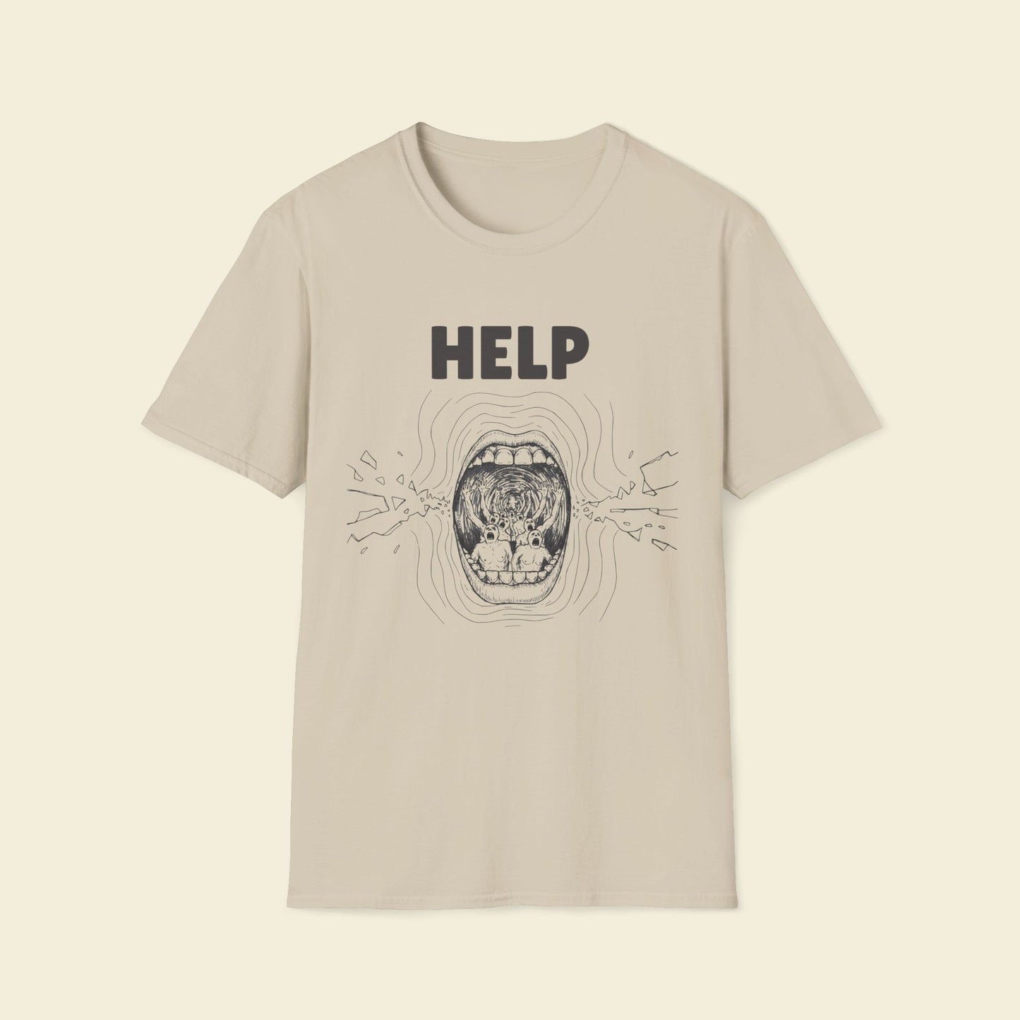Help – Surreal Retro Illustration Tee Sand
