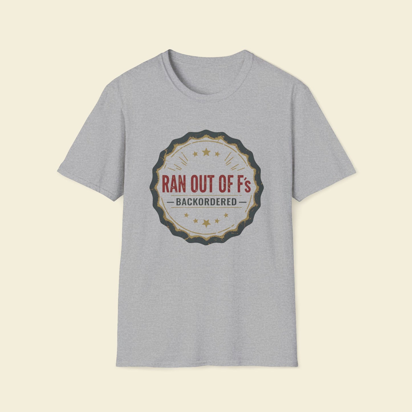 Ran Out of F’s – Minimalist Retro Humor Tee Sports Grey