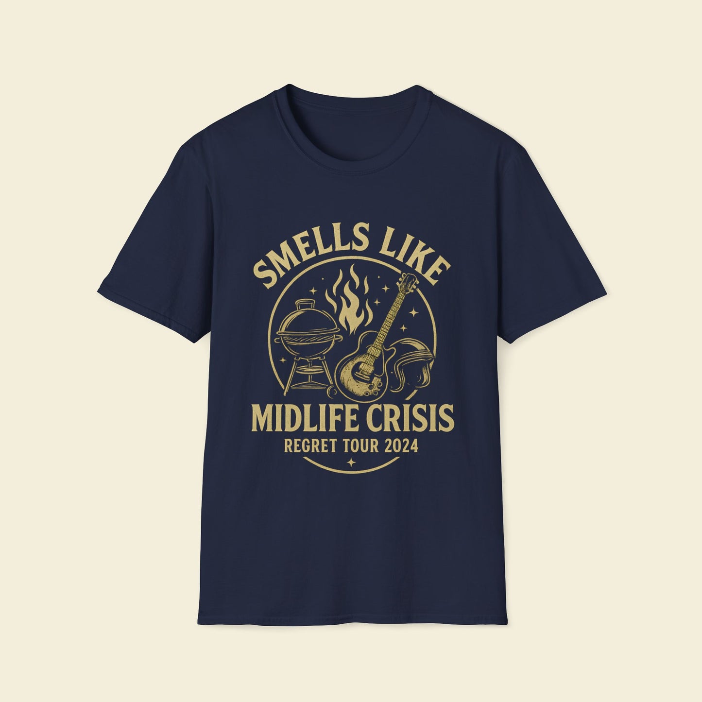 Smells Like Midlife Crisis Regret Tour 2024 Satire Tee Navy