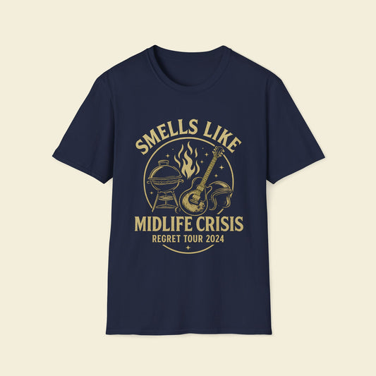 Smells Like Midlife Crisis Regret Tour 2024 Satire Tee Navy