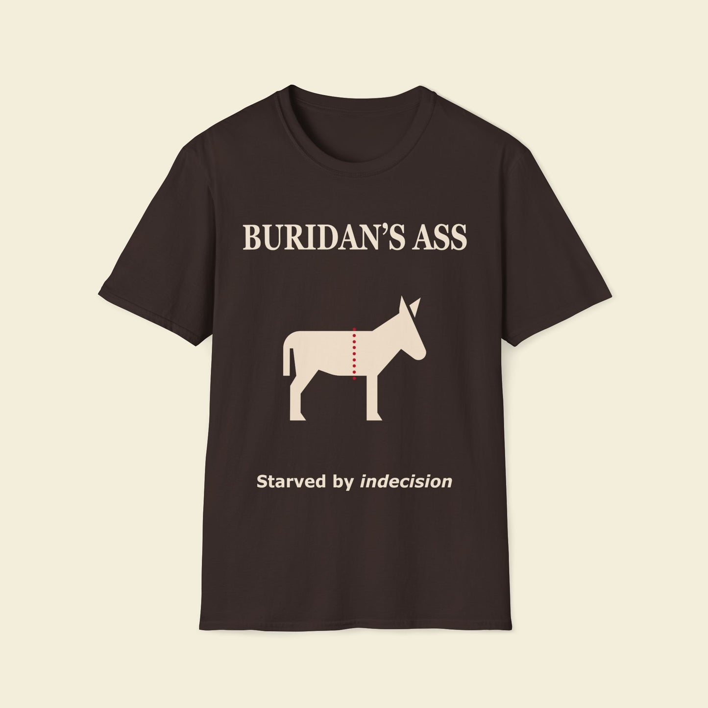 Buridan’s Ass – Minimalist Philosophy Tee Chocolate