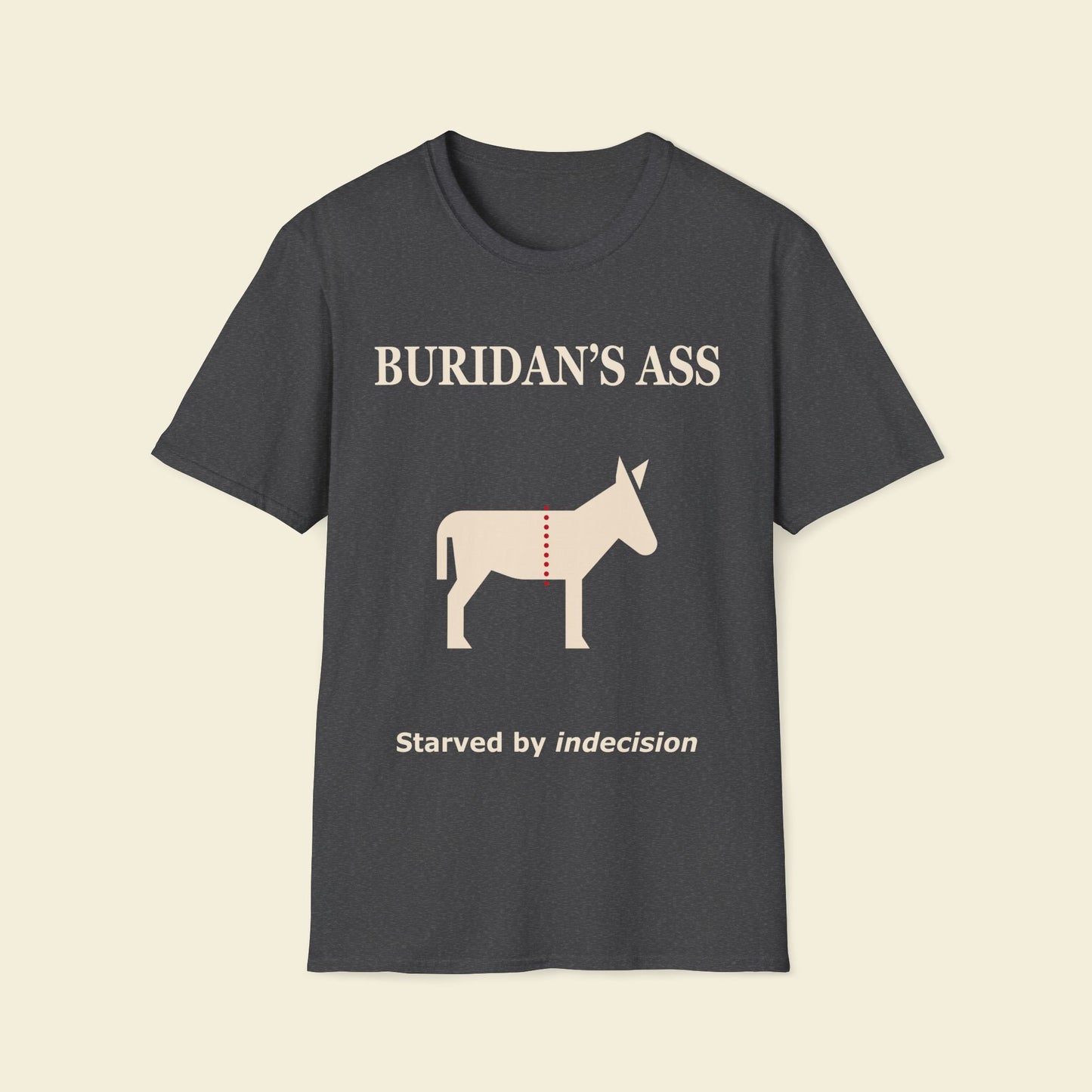 Buridan’s Ass – Minimalist Philosophy Tee Dark Heather
