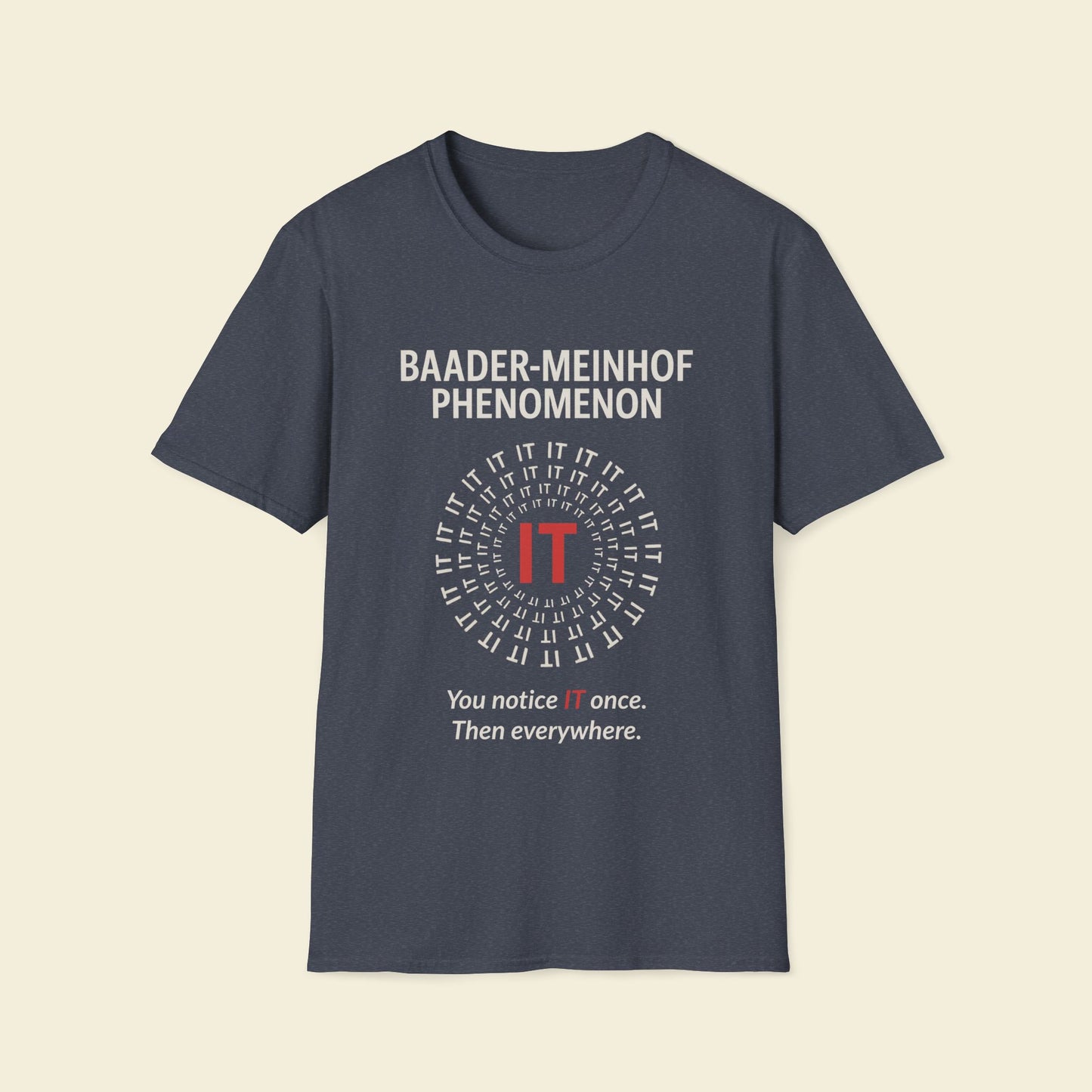 Baader–Meinhof Phenomenon – Minimalist Psychology Tee Heather Navy