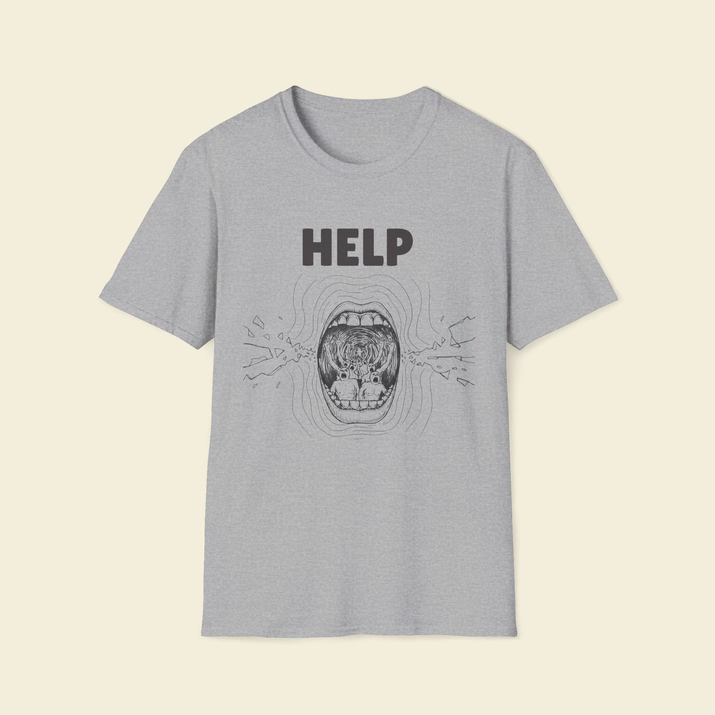 Help – Surreal Retro Illustration Tee Sports Grey