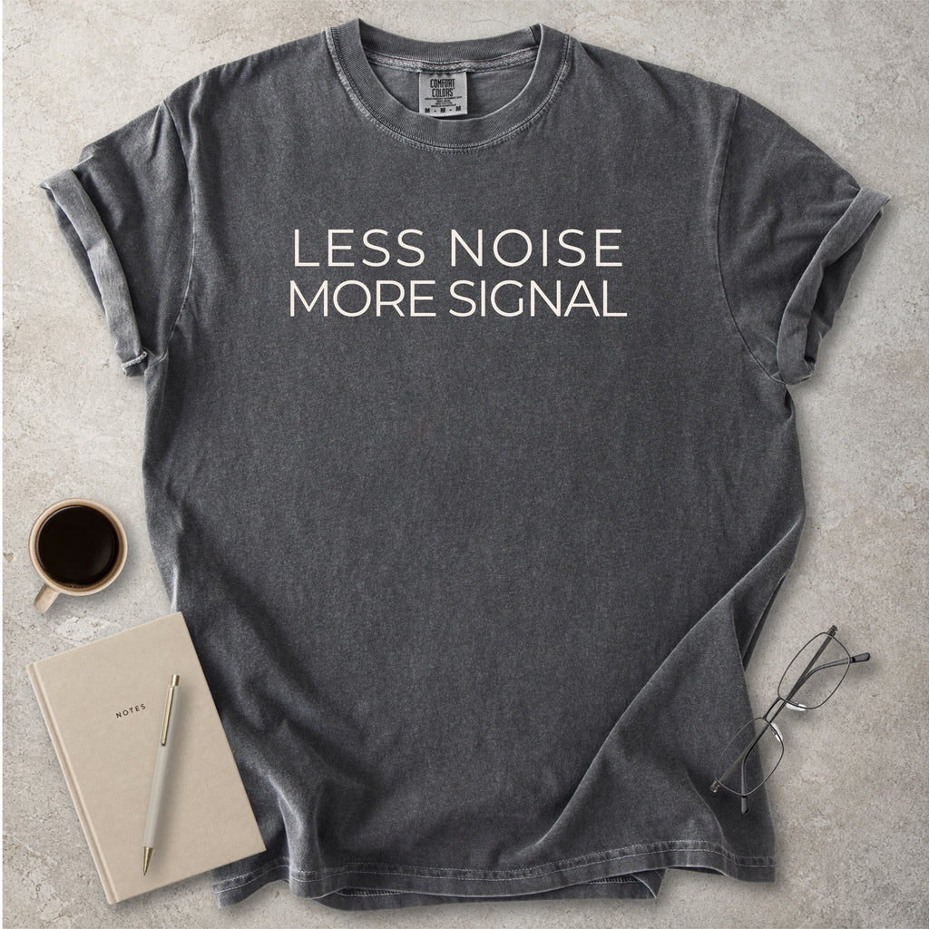 Pepper grey Comfort Colors graphic T-shirt with black text reading wyd omw brb nvm typical, styled with black boots and a black bandana
