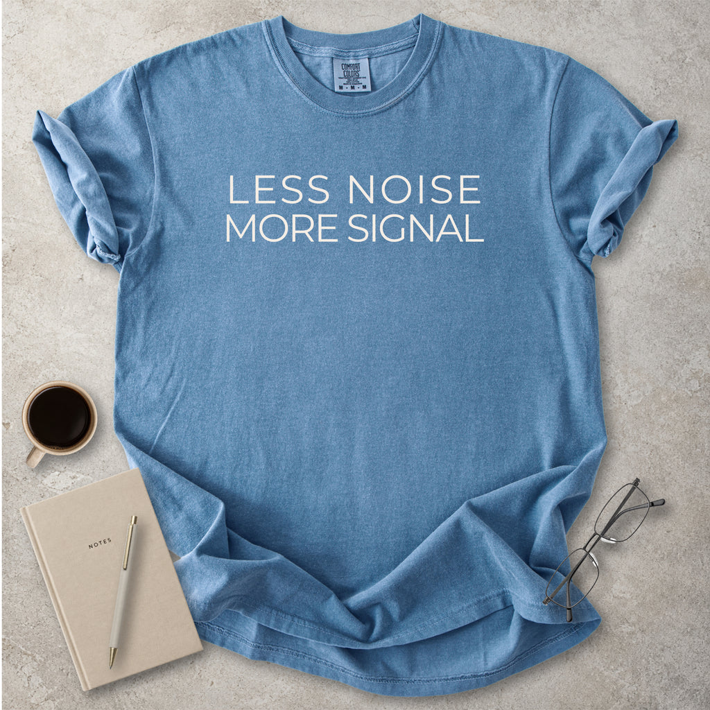 Blue jean Comfort Colors graphic T-shirt with black text reading wyd omw brb nvm typical, styled with black boots and a black bandana