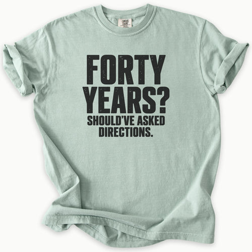 40 Years T-Shirt in Bay (sage green) — Forty Years Shirt, Moses Bible humor, Comfort Colors 1717 unisex christian faith tee