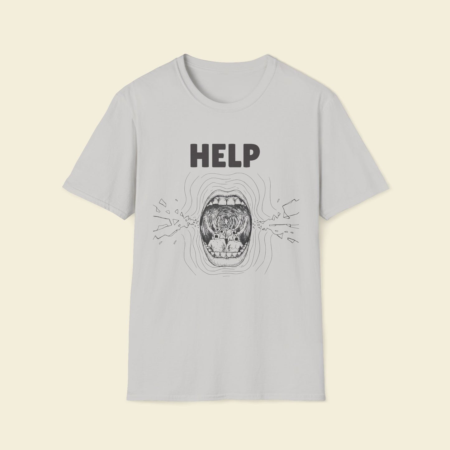Help – Surreal Retro Illustration Tee Ice Grey