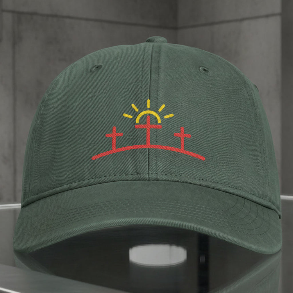 Three Crosses Sunrise Embroidered Faith Cap