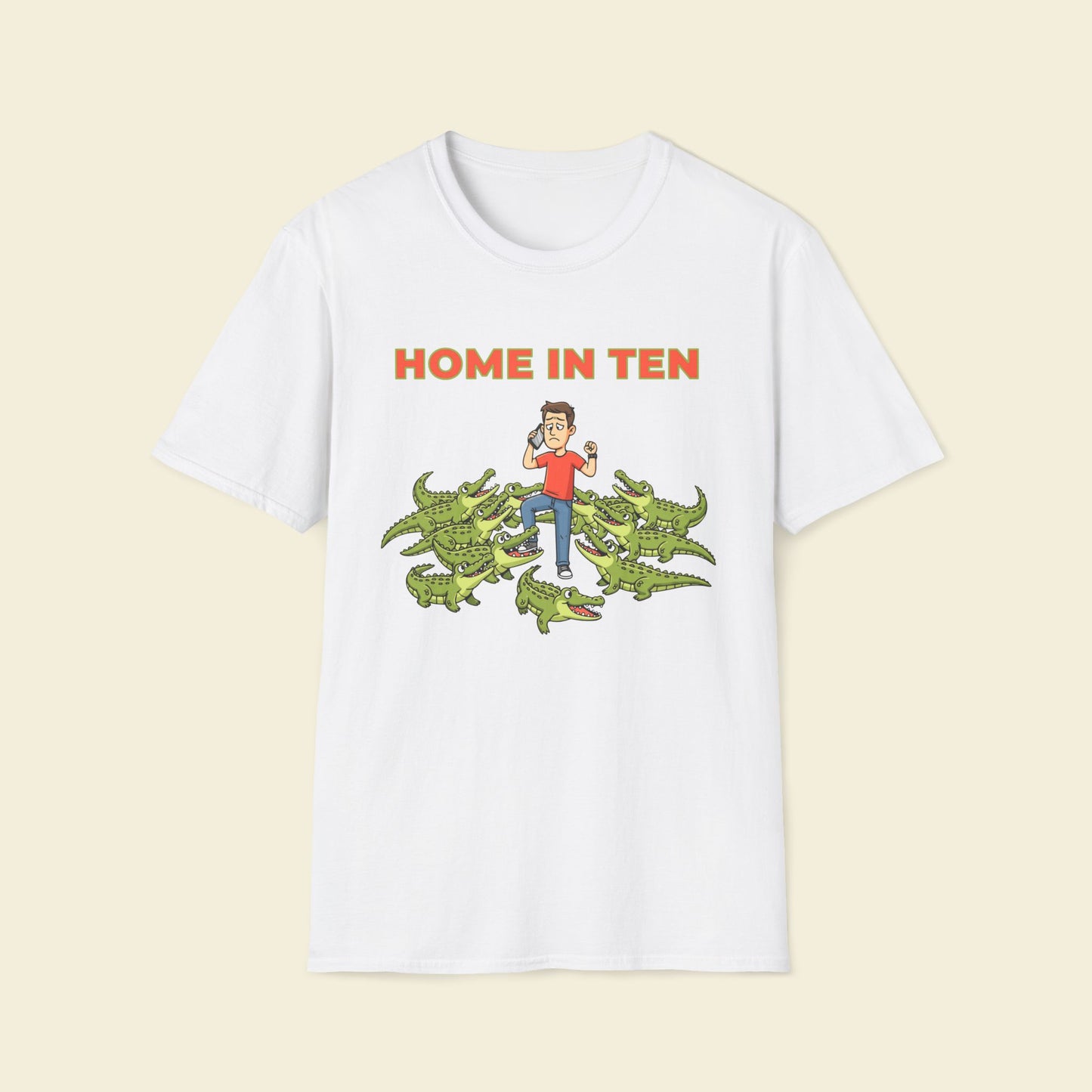 Home in Ten – Cartoon Adventure Humor Tee White