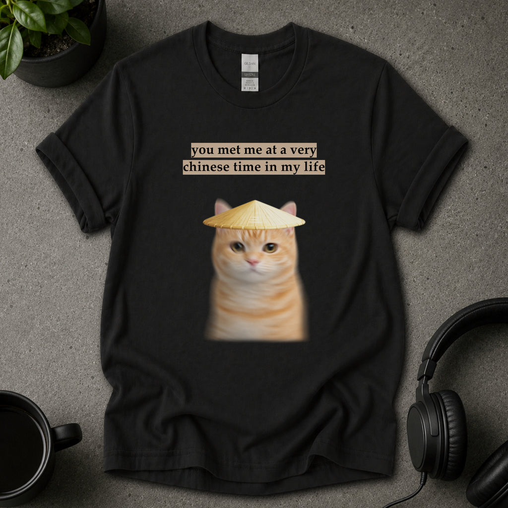 Chinese Time Cat Meme Graphic T-Shirt