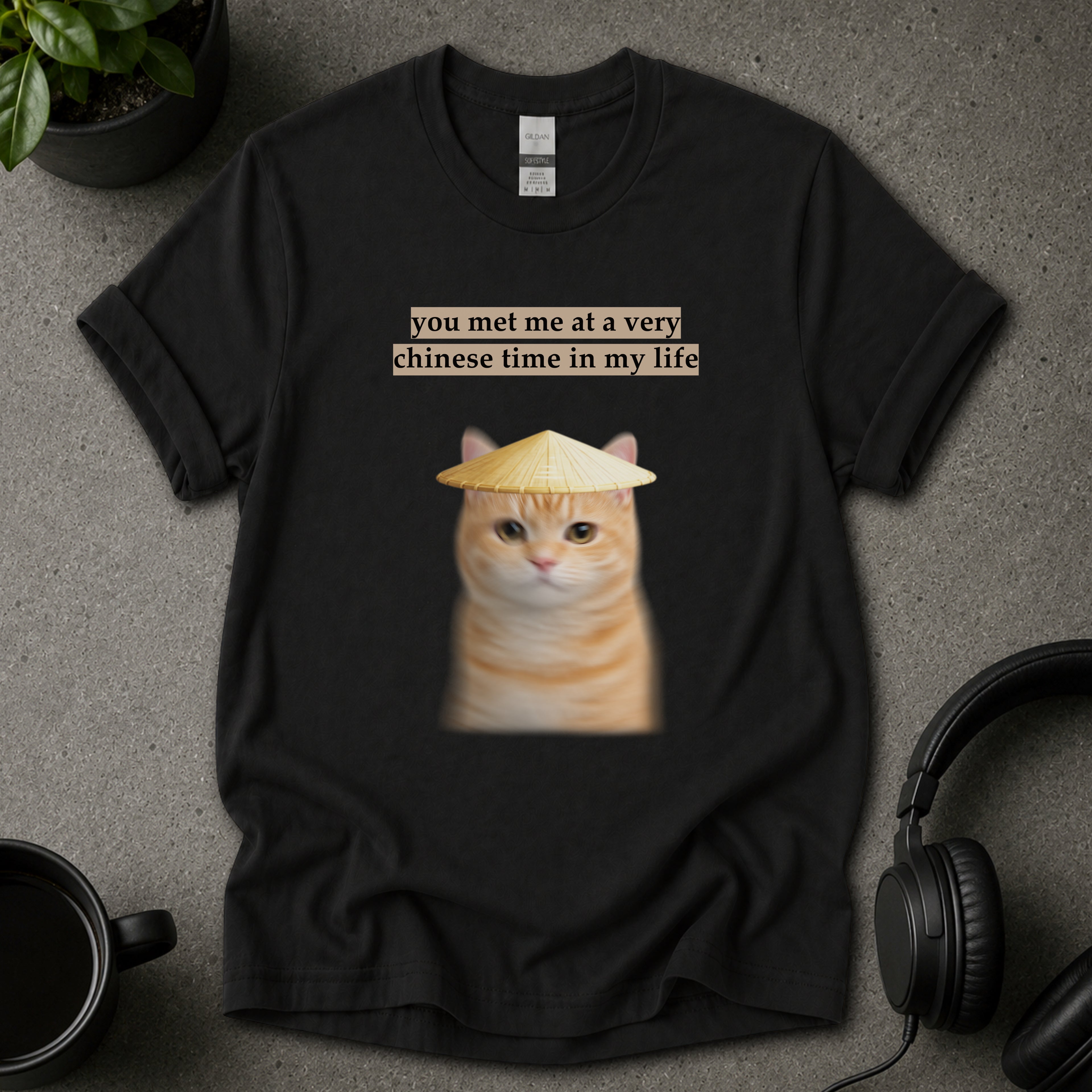 Chinese Time Cat Meme Graphic T-Shirt