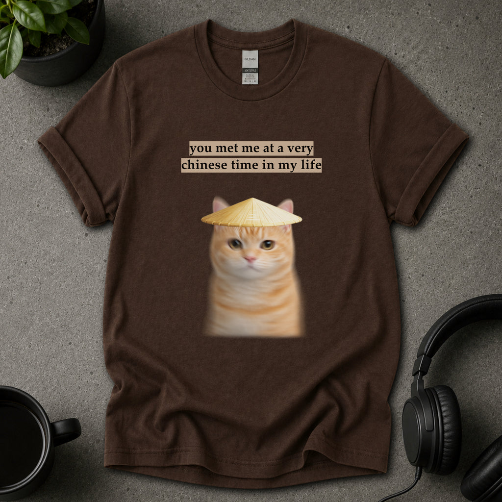 Chinese Time Cat Meme Graphic T-Shirt