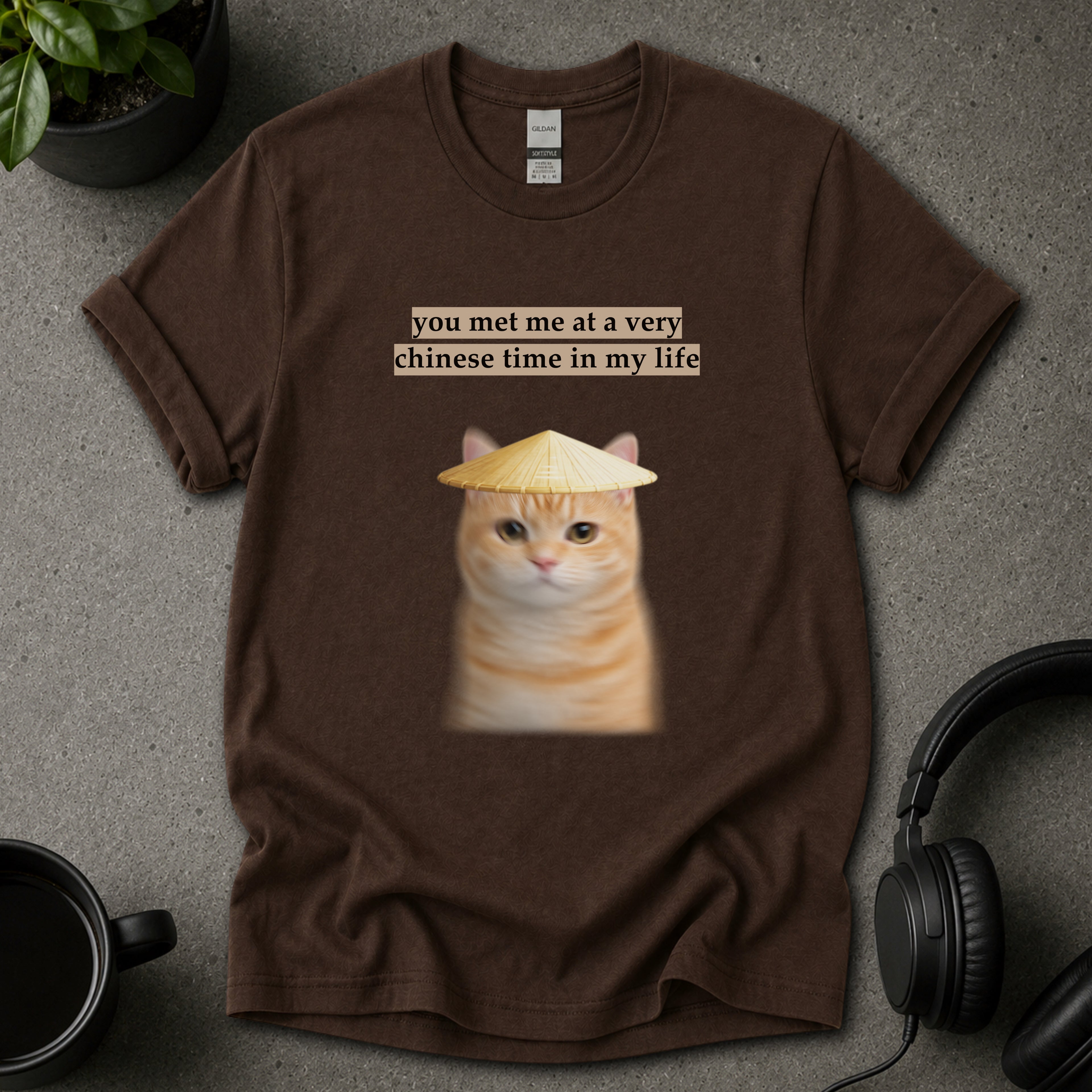 Chinese Time Cat Meme Graphic T-Shirt