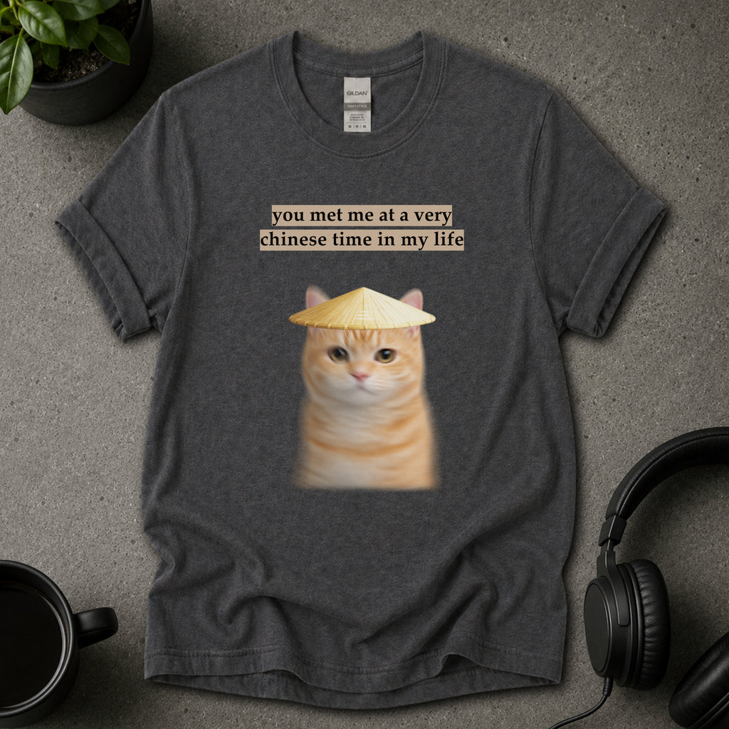 Chinese Time Cat Meme Graphic T-Shirt