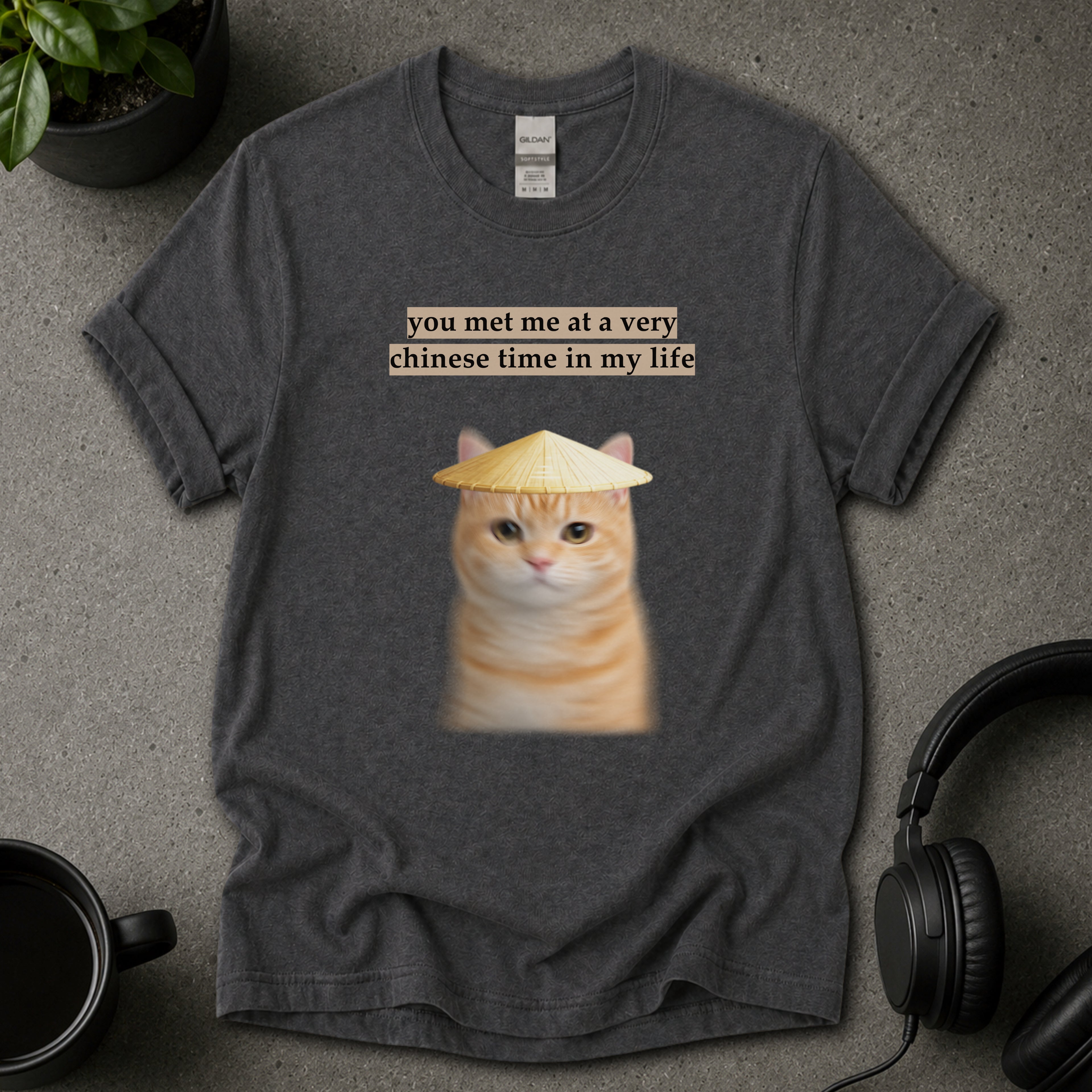 Chinese Time Cat Meme Graphic T-Shirt