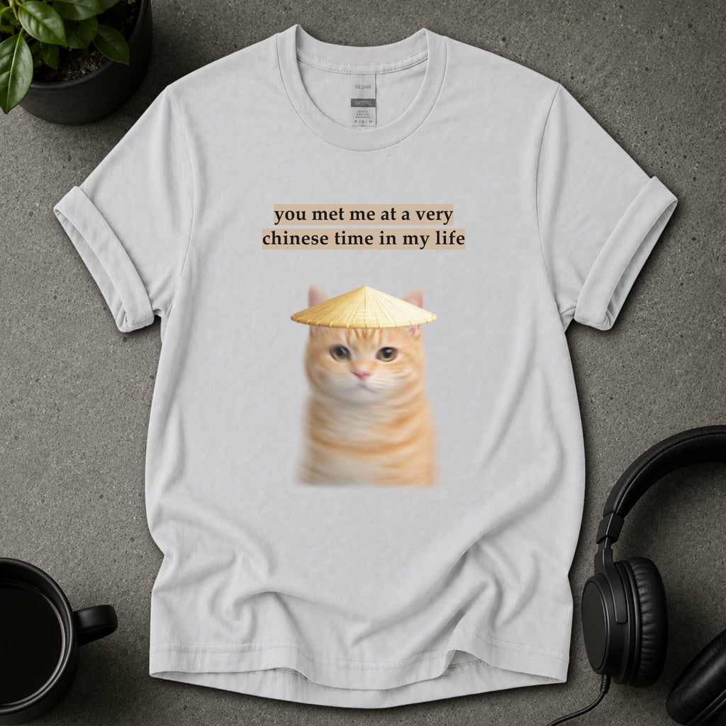 Chinese Time Cat Meme Graphic T-Shirt