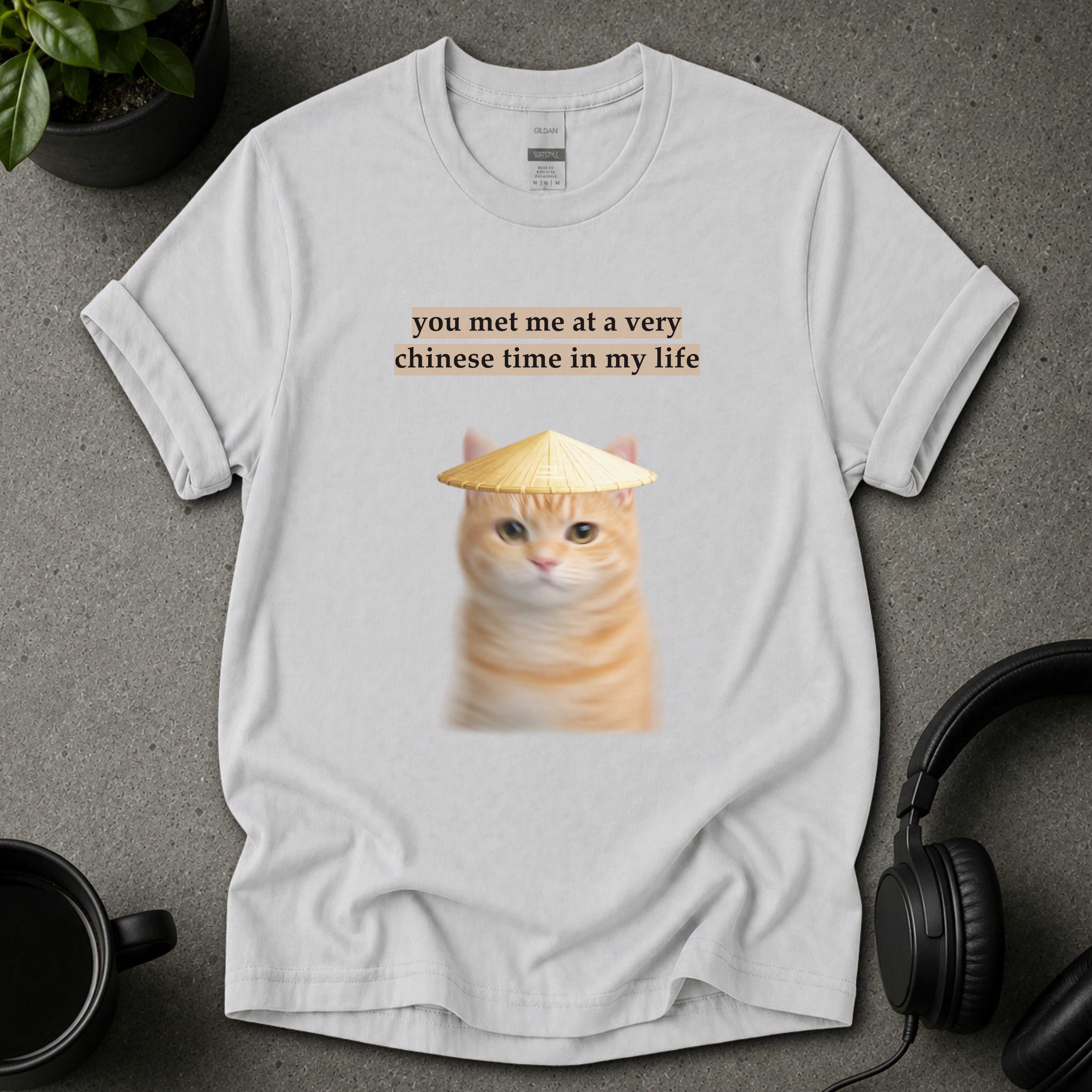 Chinese Time Cat Meme Graphic T-Shirt