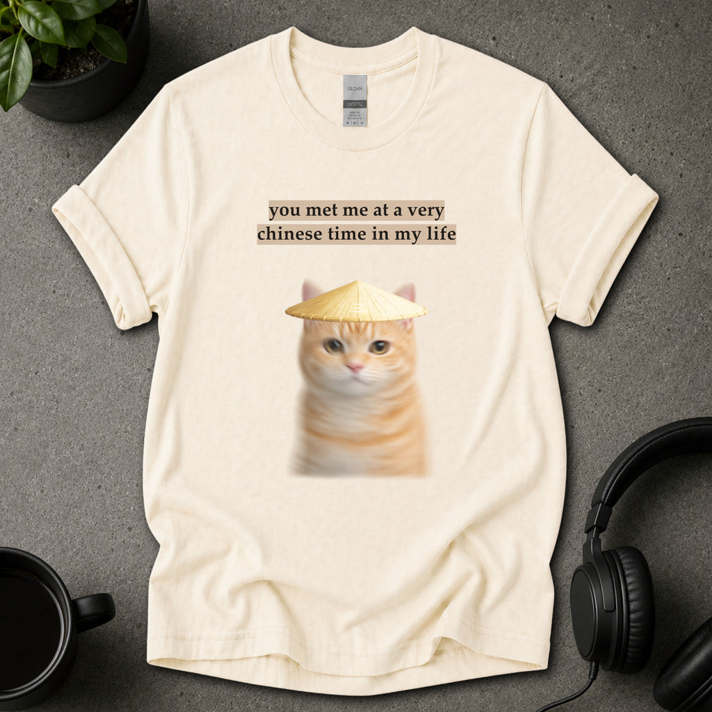 Chinese Time Cat Meme Graphic T-Shirt