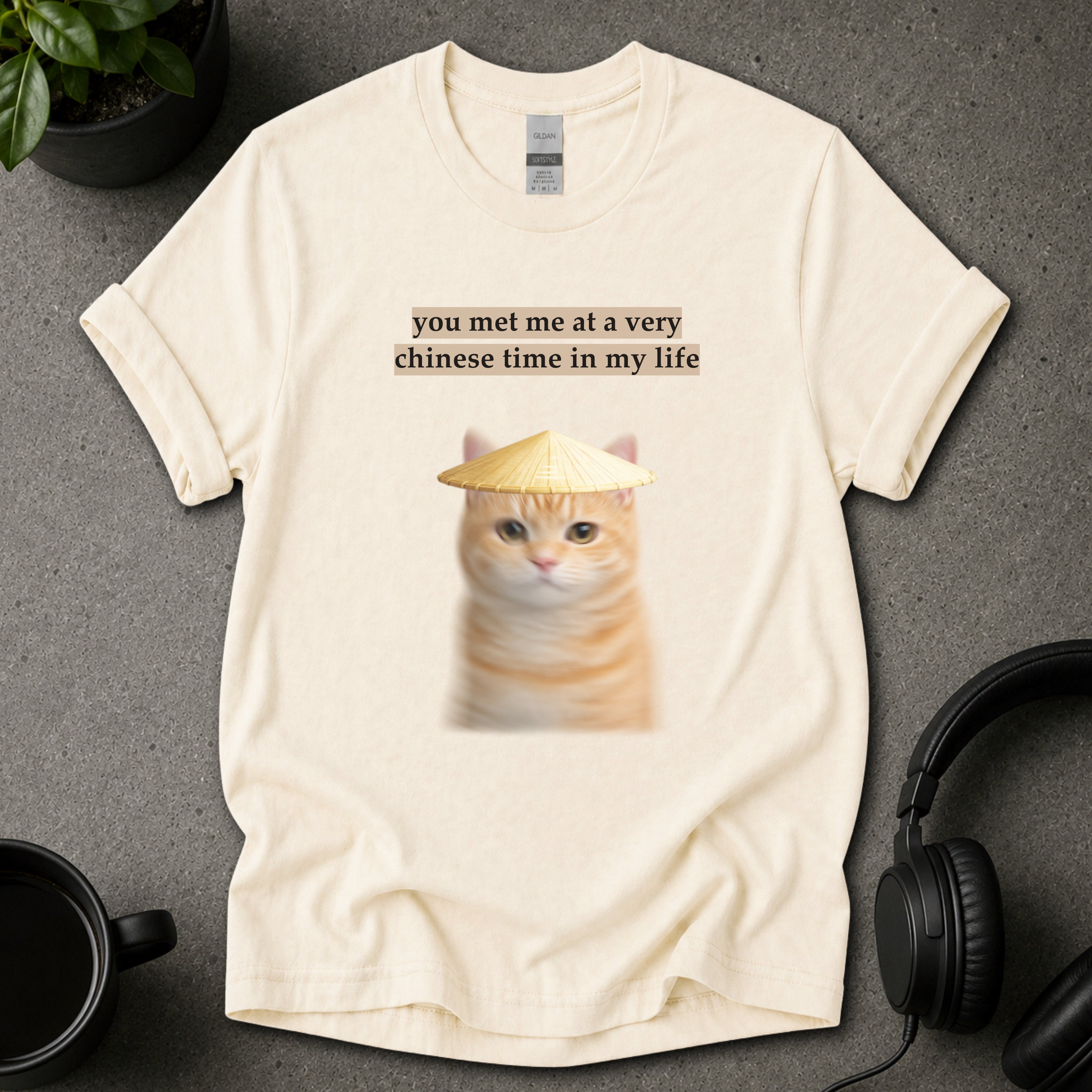 Chinese Time Cat Meme Graphic T-Shirt