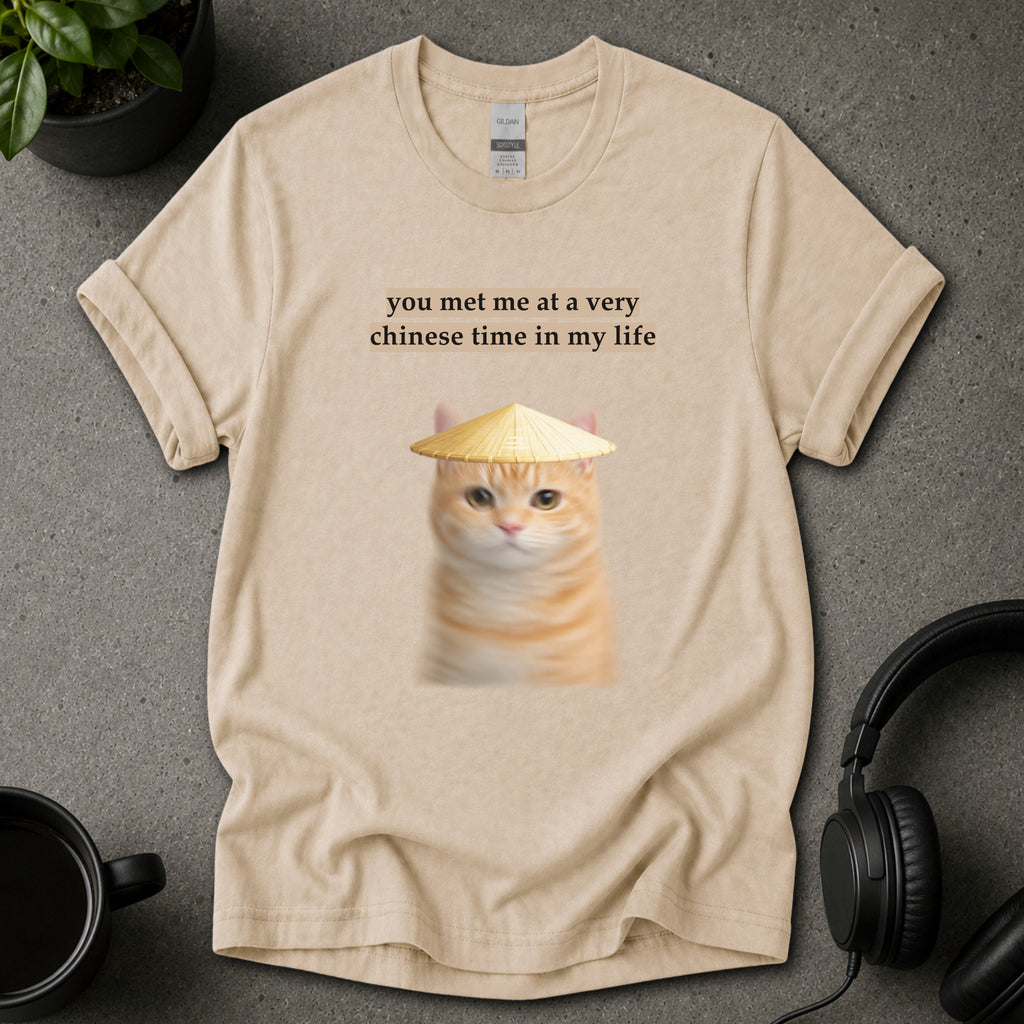 Chinese Time Cat Meme Graphic T-Shirt