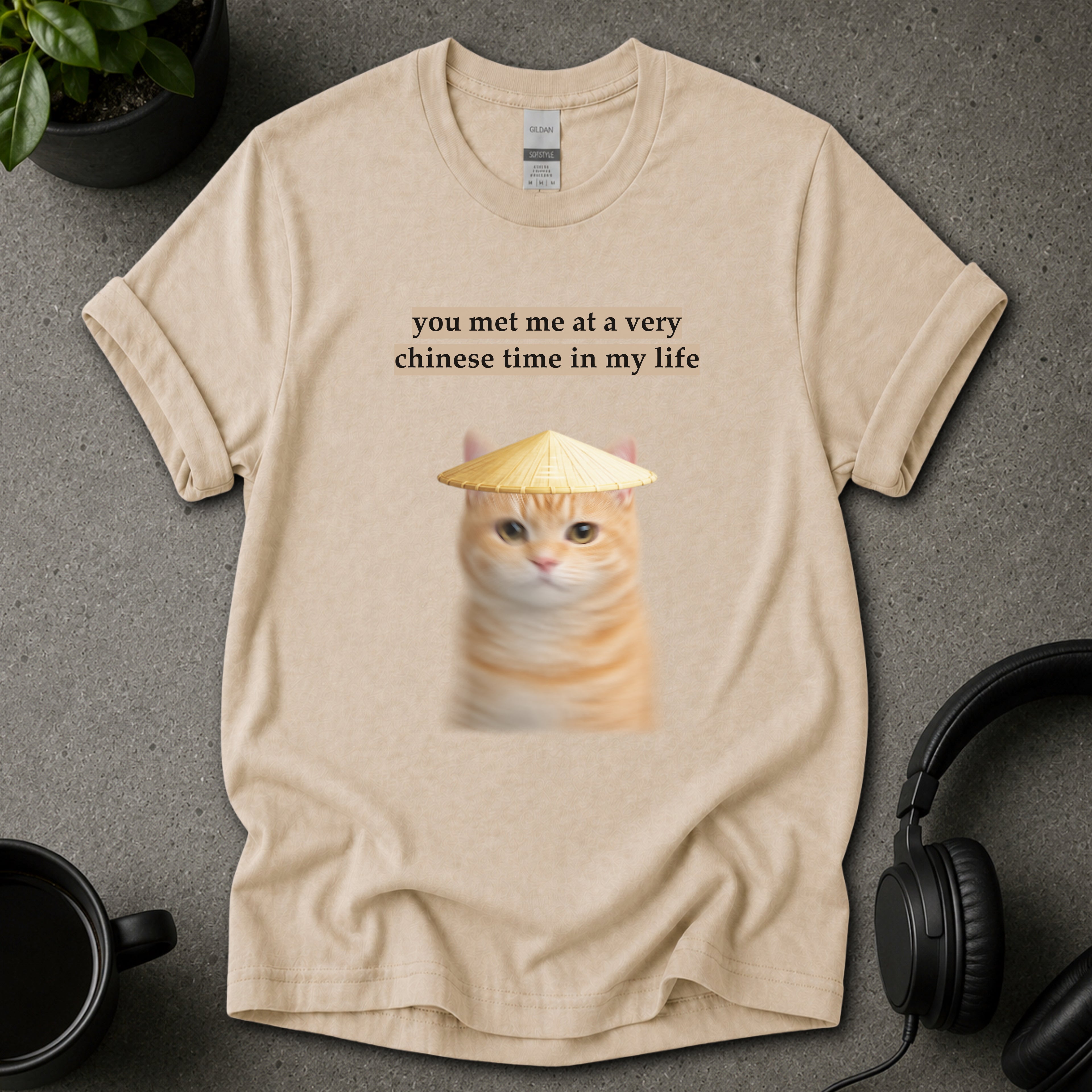 Chinese Time Cat Meme Graphic T-Shirt