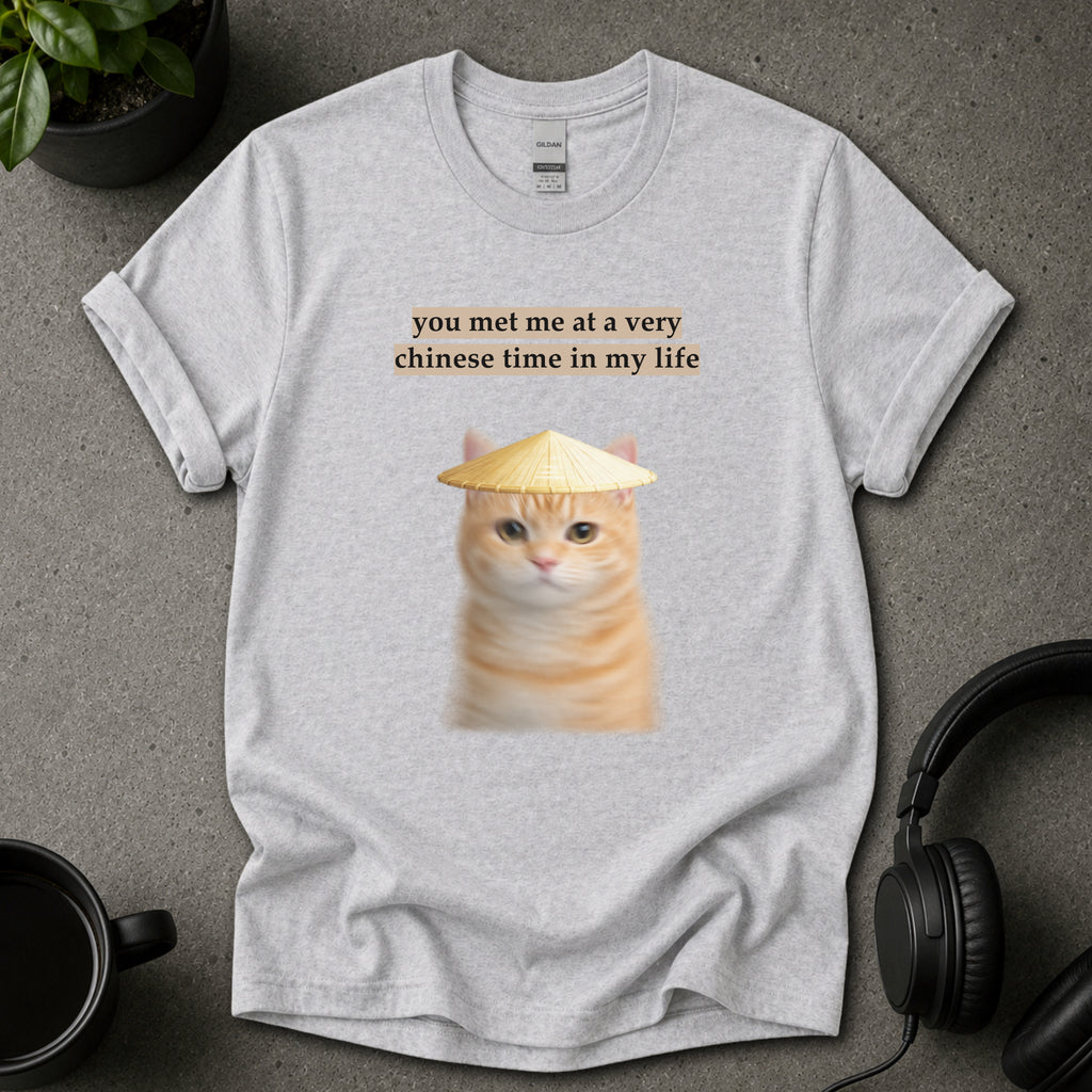 Chinese Time Cat Meme Graphic T-Shirt