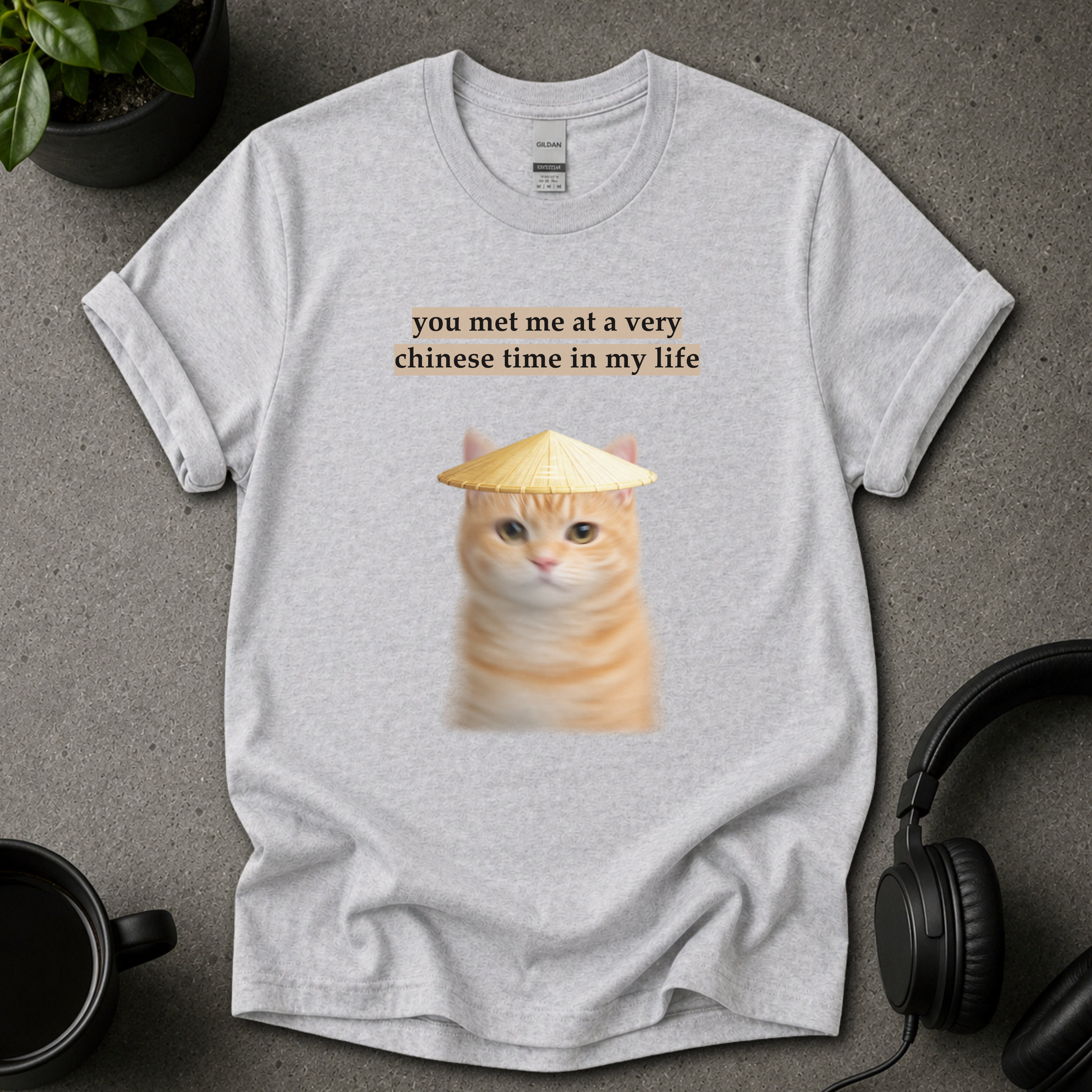 Chinese Time Cat Meme Graphic T-Shirt
