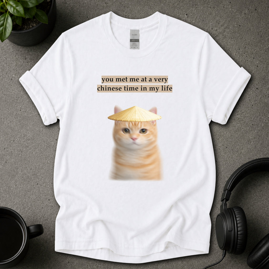 Chinese Time Cat Meme Graphic T-Shirt