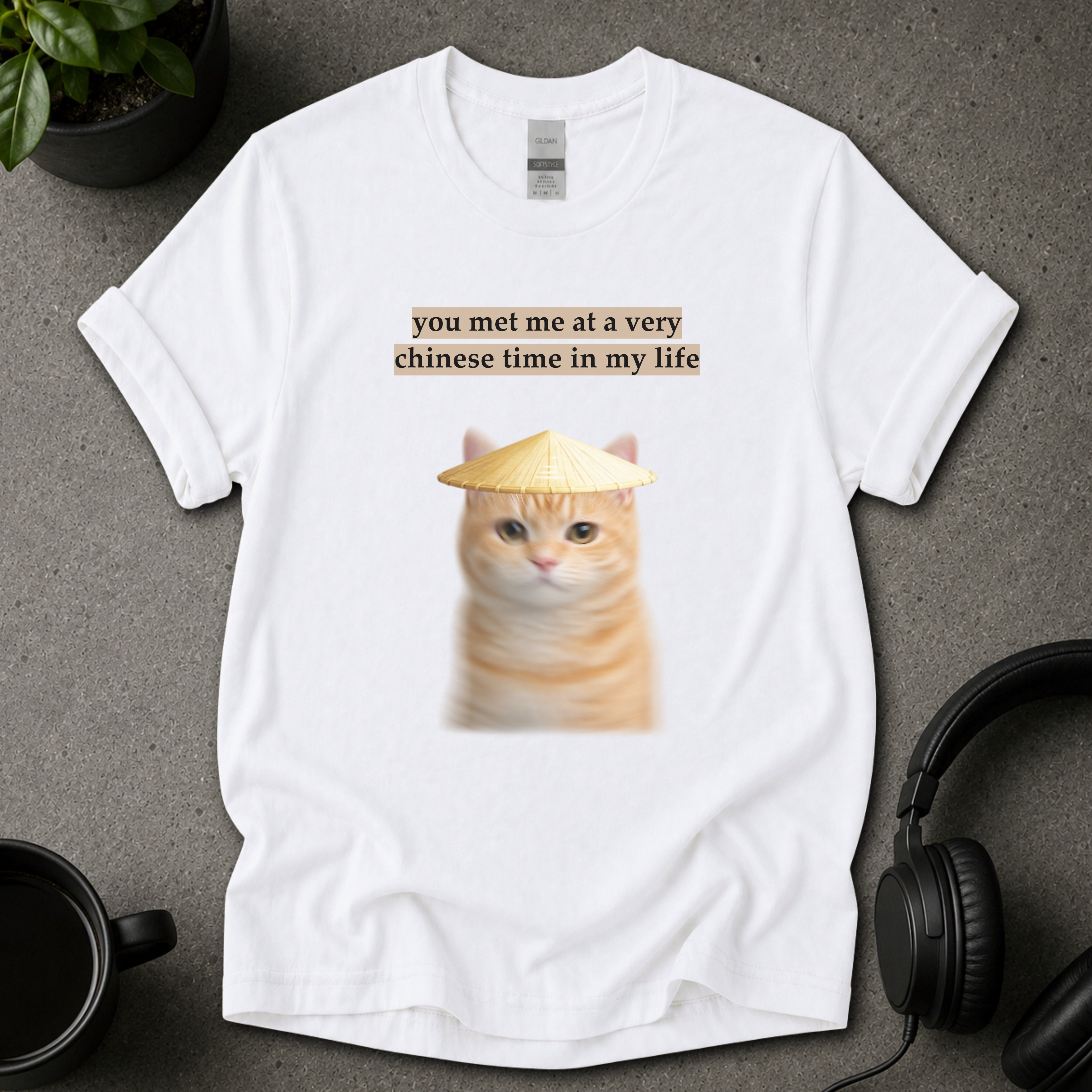 Chinese Time Cat Meme Graphic T-Shirt