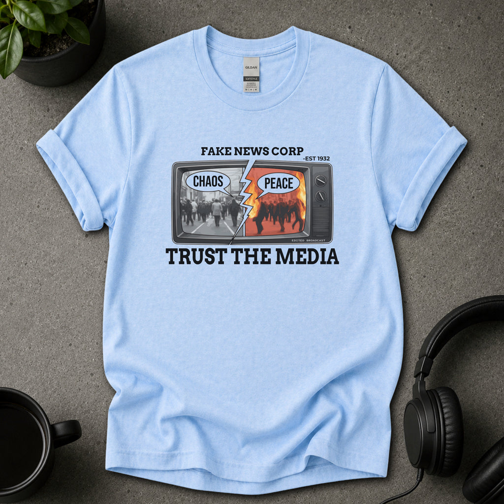 Fake news corp anti media graphic tee light blue