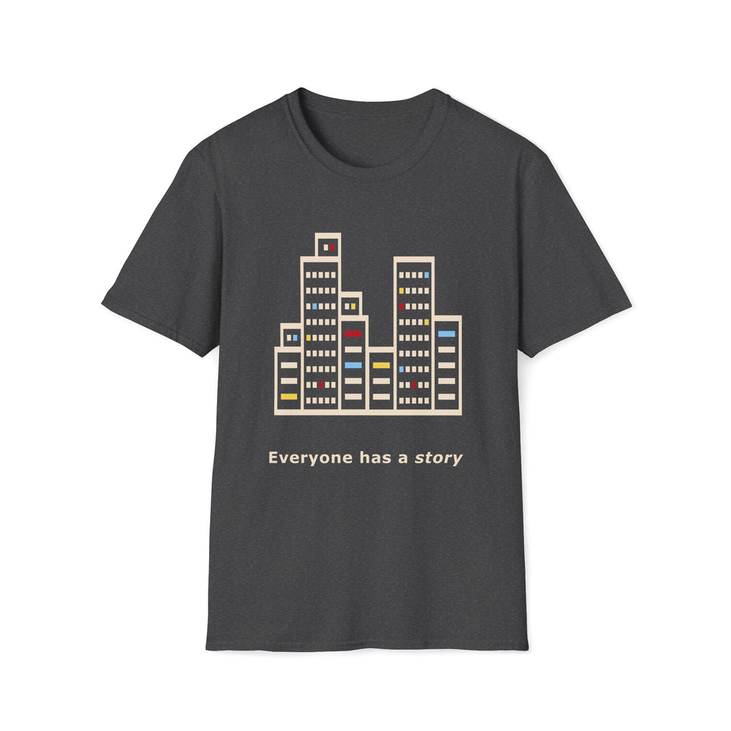 Unisex graphic T-shirt with thoughtful artwork about empathy, passing strangers and the private stories people carry.