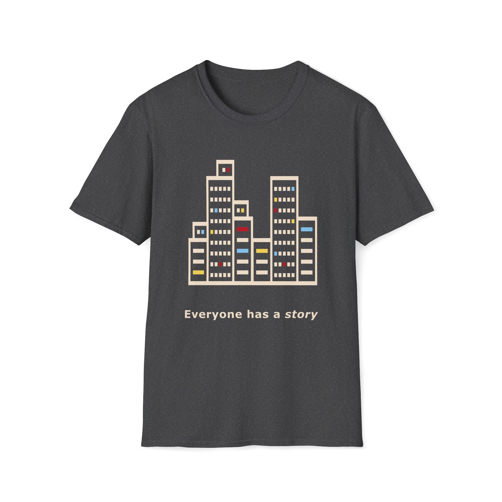 Unisex graphic T-shirt with thoughtful artwork about empathy, passing strangers and the private stories people carry.
