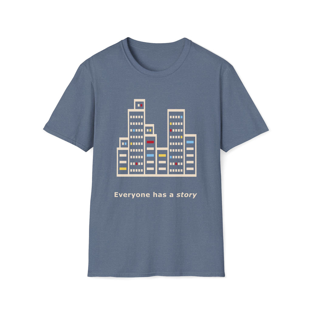 Unisex graphic T-shirt with thoughtful artwork about empathy, passing strangers and the private stories people carry.