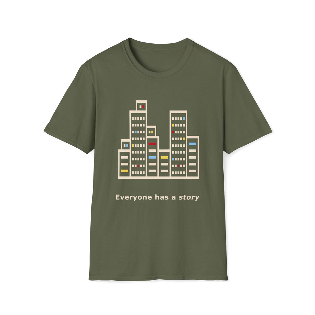 Unisex graphic T-shirt with thoughtful artwork about empathy, passing strangers and the private stories people carry.