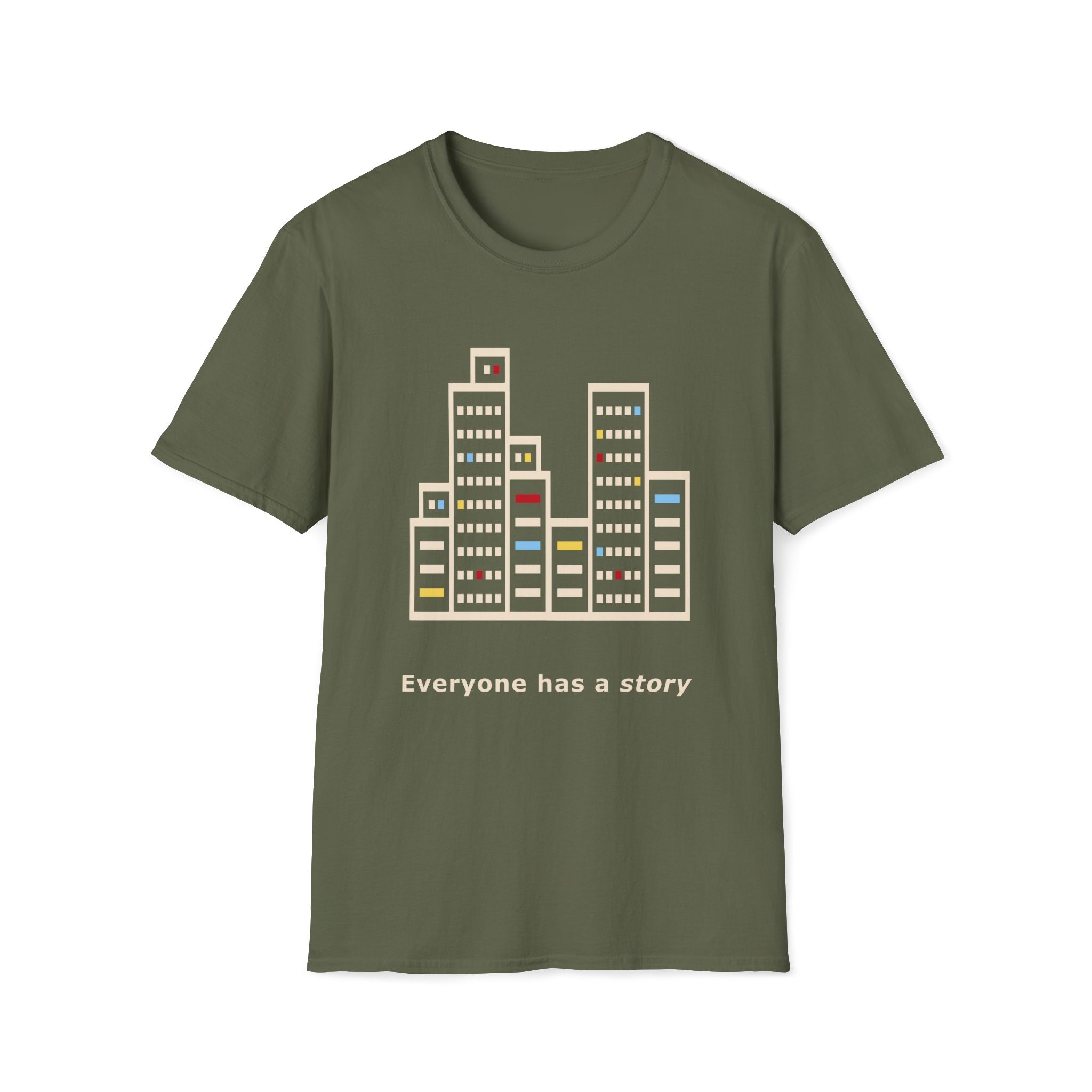 Unisex graphic T-shirt with thoughtful artwork about empathy, passing strangers and the private stories people carry.