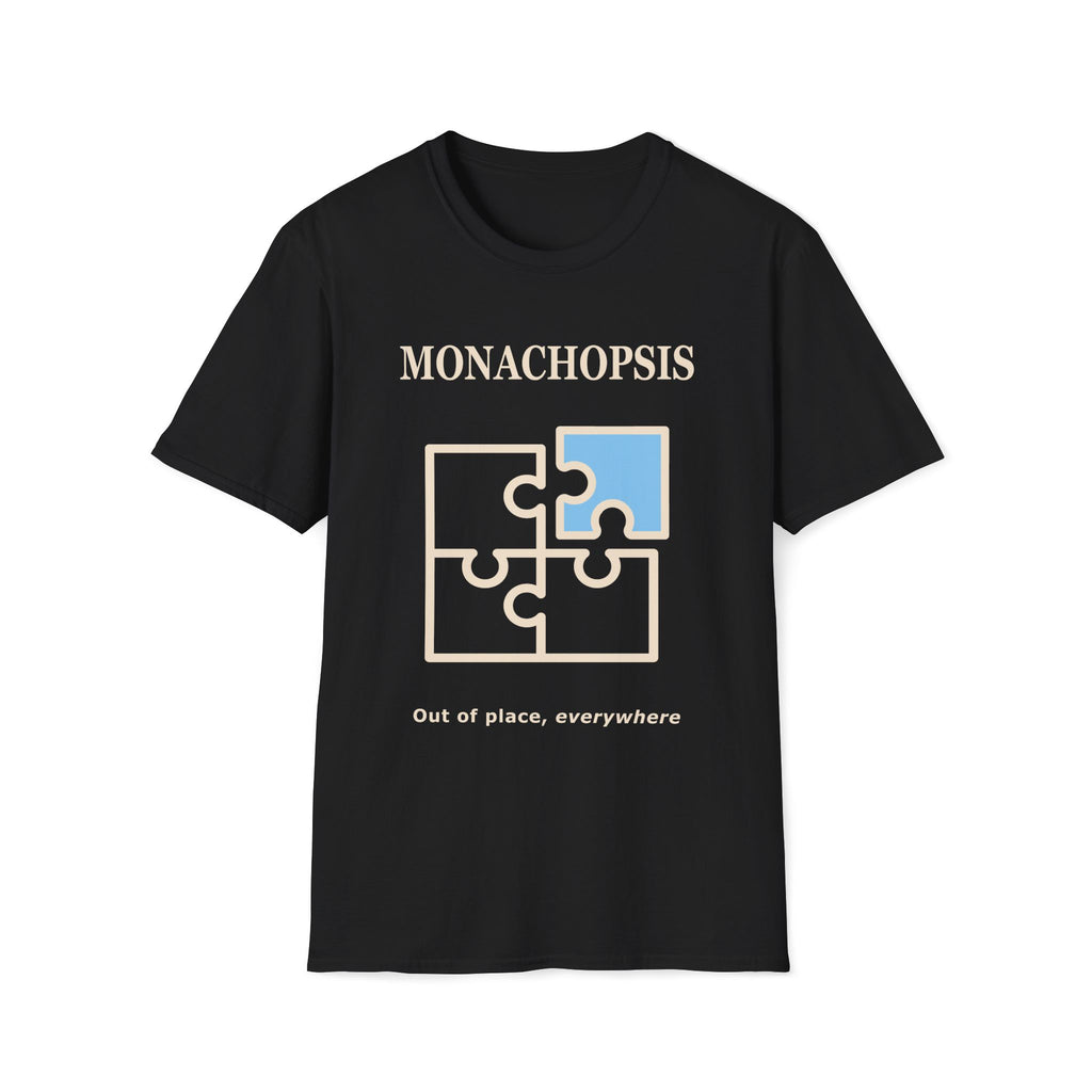 Monachopsis psychology graphic tee. Jigsaw puzzle design on a black t-shirt