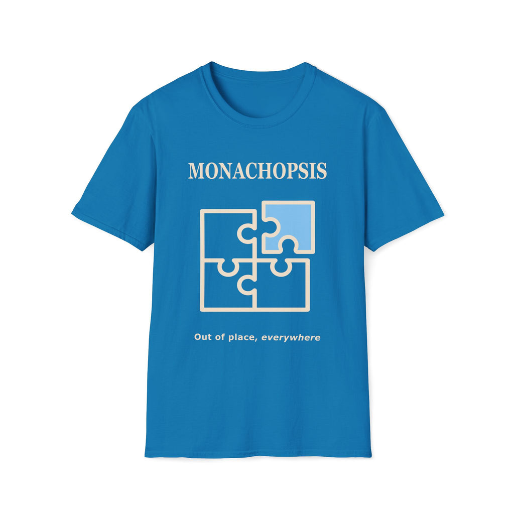 Teal t-shirt with puzzle graphic and text on a white background