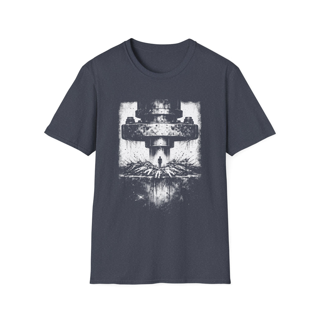Survivorship Bias minimalist psychology T-shirt with distressed white artwork on heather navy blue. A clean cognitive bias graphic tee for thinkers and critical observers.