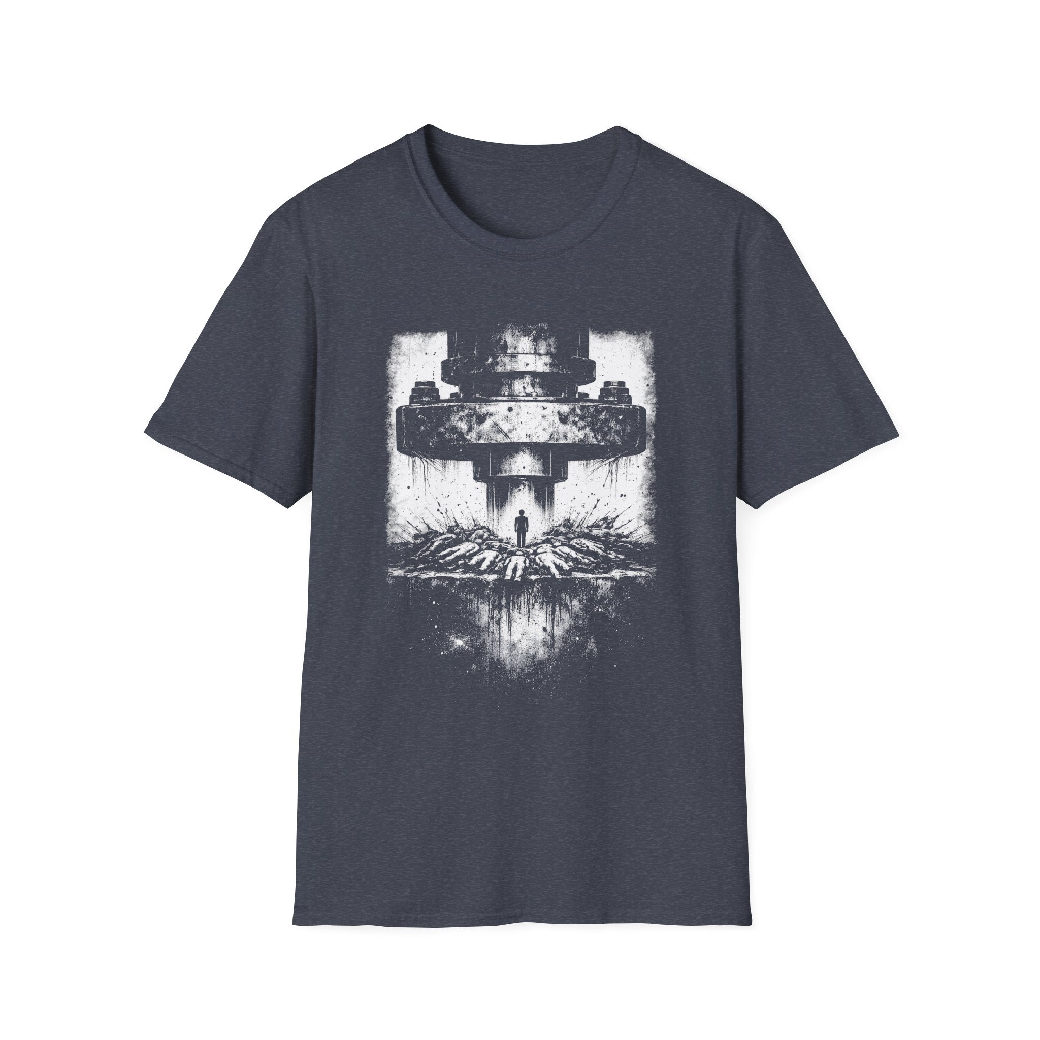 Survivorship Bias minimalist psychology T-shirt with distressed white artwork on heather navy blue. A clean cognitive bias graphic tee for thinkers and critical observers.