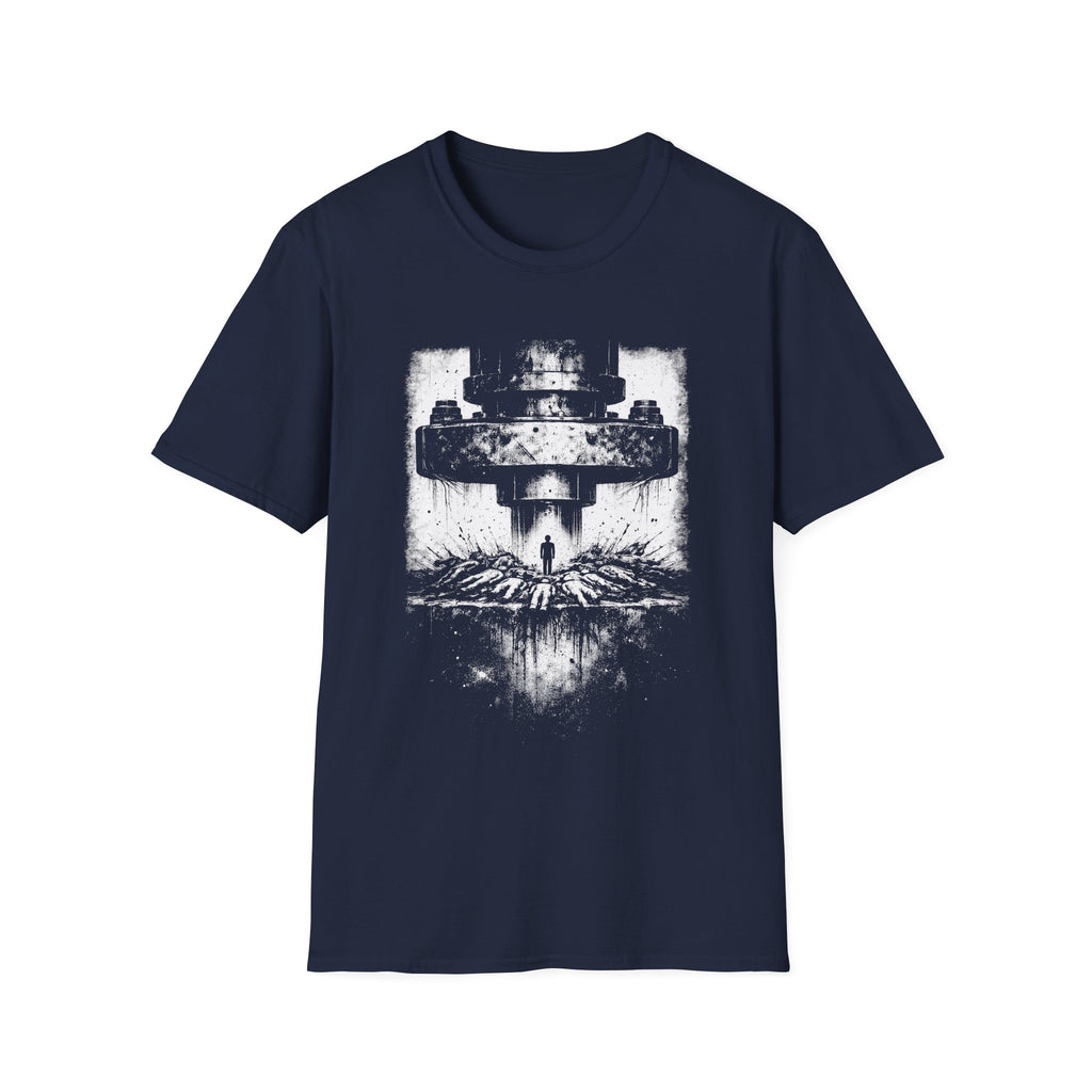 Survivorship Bias minimalist psychology T-shirt with distressed white artwork on navy blue. A clean cognitive bias graphic tee for thinkers and critical observers.