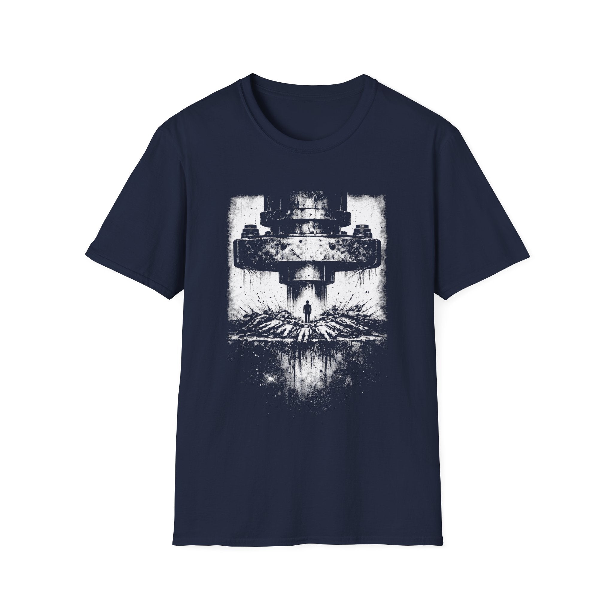 Survivorship Bias minimalist psychology T-shirt with distressed white artwork on navy blue. A clean cognitive bias graphic tee for thinkers and critical observers.