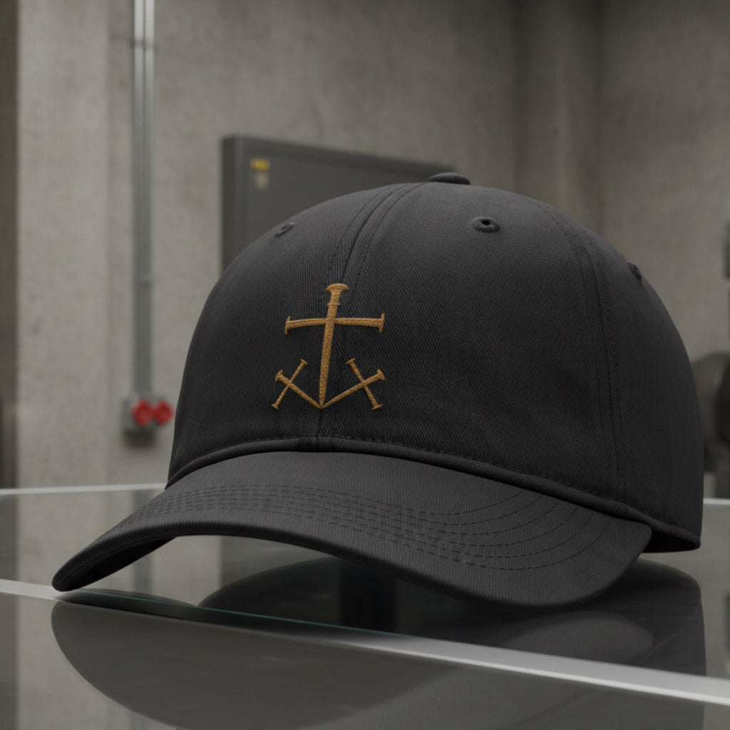 Anchor Nail Cross Cap in Black — nail cross, anchor of hope, Comfort Colors CCWC0 washed christian cap