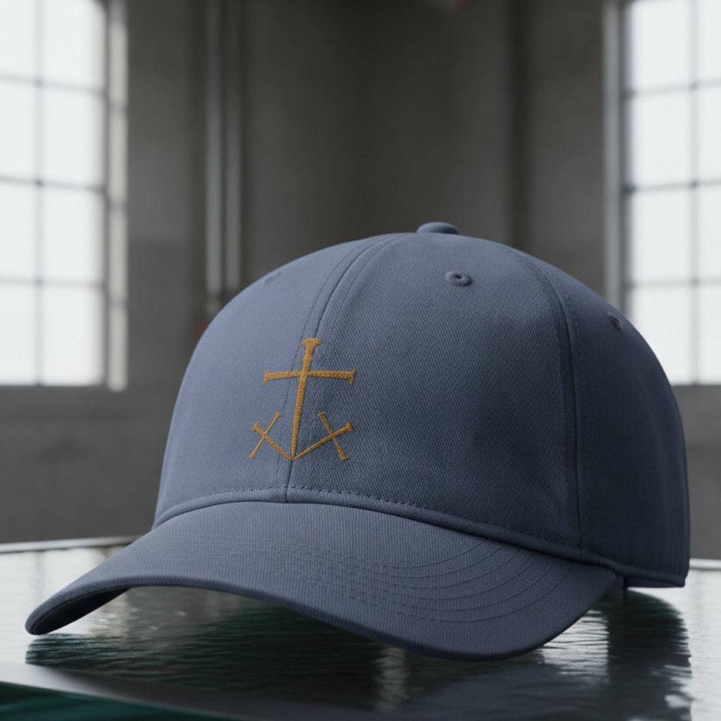 Anchor Nail Cross Cap in Blue Jean (slate blue) — nail cross, anchor of hope, Comfort Colors CCWC0 washed christian cap