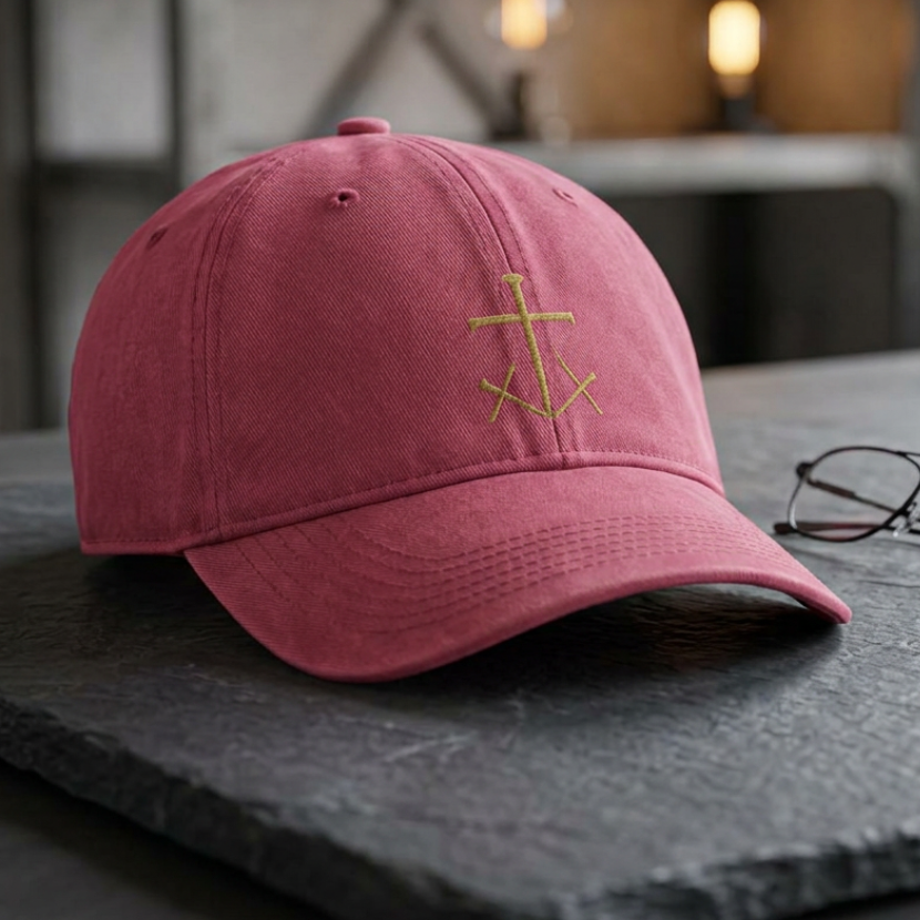 Anchor Nail Cross Cap in Crimson (washed red) — nail cross, anchor of hope, Comfort Colors CCWC0 washed christian cap