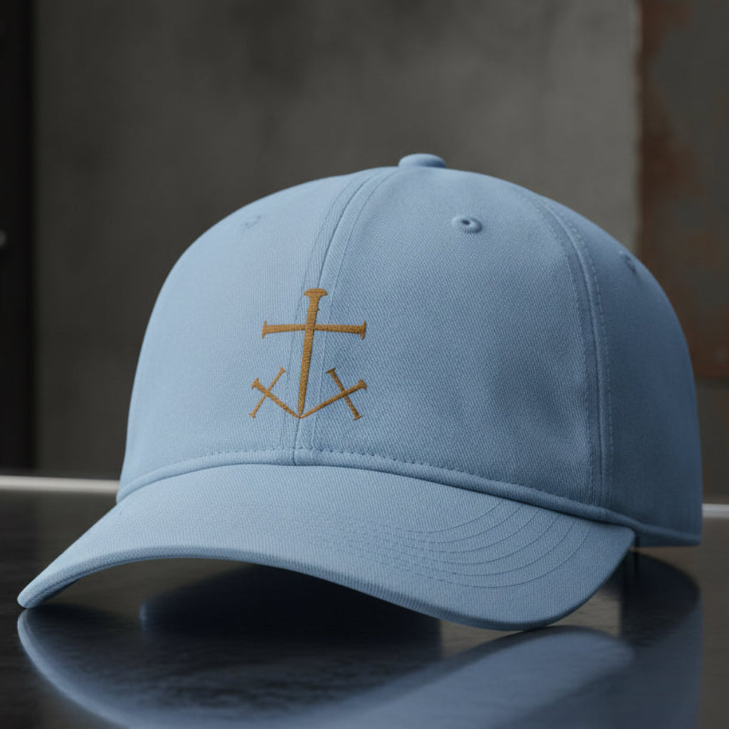 Anchor Nail Cross Cap in Hydrangea (light blue) — nail cross, anchor of hope, Comfort Colors CCWC0 washed christian cap